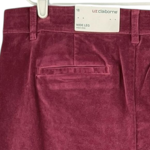 Liz Claiborne Women Wide-Leg High-Rise Stretch Burgundy Velvet Pants Sz 18 NWT - Picture 5 of 13